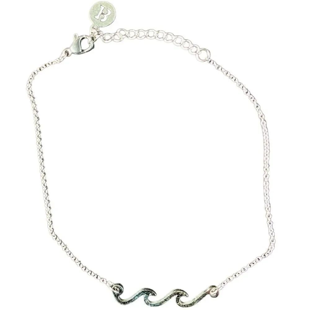 Double Wave Ankle Bracelet in Silver Tone.